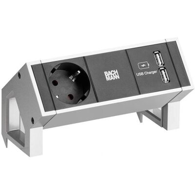 Bachmann - Desk 2 - Acier inoxydable - 1 prise CA - multiprise - Publicité Bachmann - Desk 2 - Acier inoxydable - 1 prise CA - multiprise - Publicité