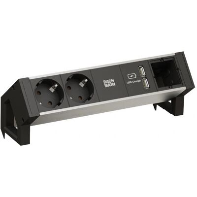 Bachmann Desk 2 Alu Black - Rallonge électrique - 2 prises - 20cm - Publicité Bachmann Desk 2 Alu Black - Rallonge électrique - 2 prises - 20cm - Publicité