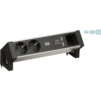 Bachmann - Desk 2 Alu - Schwarz - 2 Steckdosen - Power strip Bachmann - Desk 2 Alu - Schwarz - 2 Steckdosen - Power strip