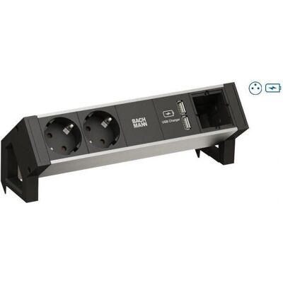Bachmann - DESK2 ALU BLACK - 1x UTE - Power strip Bachmann - DESK2 ALU BLACK - 1x UTE - Power strip
