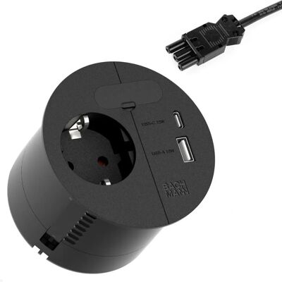 Extensão elétrica preta Bachmann com USB A/C - Power Strip Extensão elétrica preta Bachmann com USB A/C - Power Strip