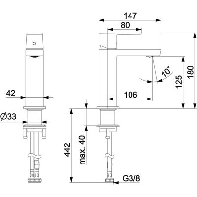 Robinet de lavoar Hansa cu un singur mâner - Proiecție 134mm - EN 817 Robinet de lavoar Hansa cu un singur mâner - Proiecție 134mm - EN 817