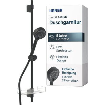 Hansa Wandmontiertes Duschset - 3 Strahlarten - Matt-Schwarz Hansa Wandmontiertes Duschset - 3 Strahlarten - Matt-Schwarz