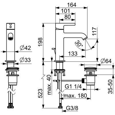 Miscelatore lavabo cromato Hansa - Proiezione 133mm, Scarico automatico, Leva unica Miscelatore lavabo cromato Hansa - Proiezione 133mm, Scarico automatico, Leva unica