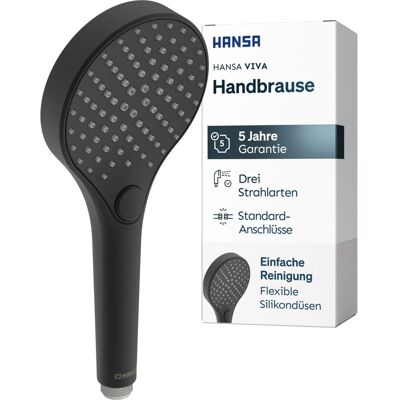 Hansa HANSAVIVA Handbrause - Rund, 110mm, 3 Strahlarten, Mattschwarz Hansa HANSAVIVA Handbrause - Rund, 110mm, 3 Strahlarten, Mattschwarz