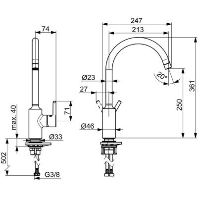 Hansa - Küchenarmatur Vantis, 247mm Schwenkauslauf - Küchenarmatur Hansa - Küchenarmatur Vantis, 247mm Schwenkauslauf - Küchenarmatur
