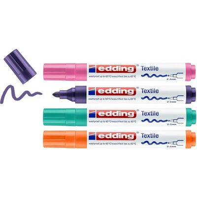edding 4500 Textilní popisovače - Oranžová, Fialová, Růžová, Zelená - 4 kusy edding 4500 Textilní popisovače - Oranžová, Fialová, Růžová, Zelená - 4 kusy