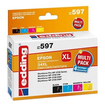 Edding EDD-597 Cartuccia d'inchiostro - Compatibile con Epson T34xl - Confezione da 4 Edding EDD-597 Cartuccia d'inchiostro - Compatibile con Epson T34xl - Confezione da 4