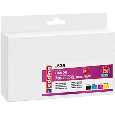 Edding EDD-535 Inktcartridges - 4 Stuks - Compatibel met Canon PGI-2500 XL Edding EDD-535 Inktcartridges - 4 Stuks - Compatibel met Canon PGI-2500 XL