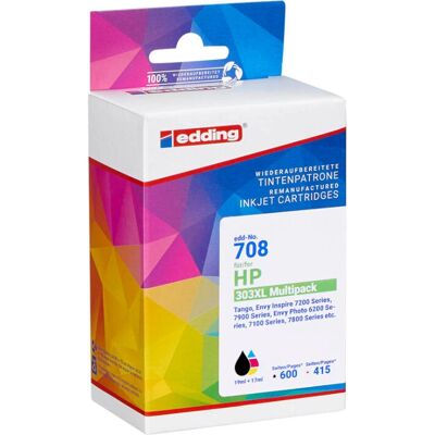 Cartouches d'encre edding EDD-708 - 4 pcs - Compatible HP 303XL - Noir, Cyan, Magenta, Jaune Cartouches d'encre edding EDD-708 - 4 pcs - Compatible HP 303XL - Noir, Cyan, Magenta, Jaune