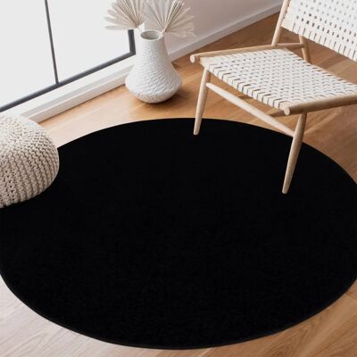 SANAT Uni runder Teppich - Langlebig, 150cm, Schwarz SANAT Uni runder Teppich - Langlebig, 150cm, Schwarz