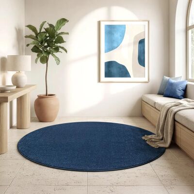 SANAT Uni Teppich - 150cm Durchmesser, 13mm Dicke, Navy - Teppich SANAT Uni Teppich - 150cm Durchmesser, 13mm Dicke, Navy - Teppich
