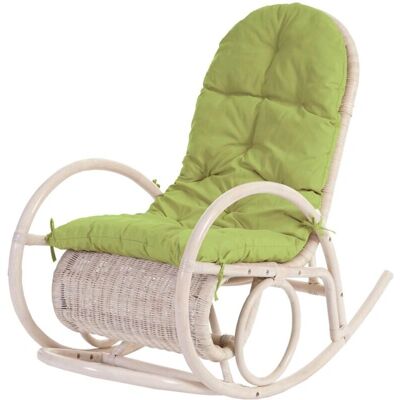 Sedia a dondolo Esmeraldas - Rattan Bianco, Cuscino Verde Sedia a dondolo Esmeraldas - Rattan Bianco, Cuscino Verde