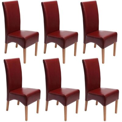 HHG Lote de 6 Sillas de Comedor de Cuero Rojo - Sillas de Comedor HHG Lote de 6 Sillas de Comedor de Cuero Rojo - Sillas de Comedor