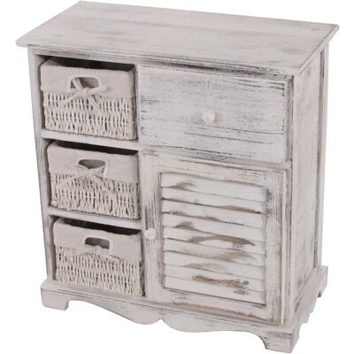 HHG Comò Vintage Shabby Bianco - Armadio con 3 cesti HHG Comò Vintage Shabby Bianco - Armadio con 3 cesti
