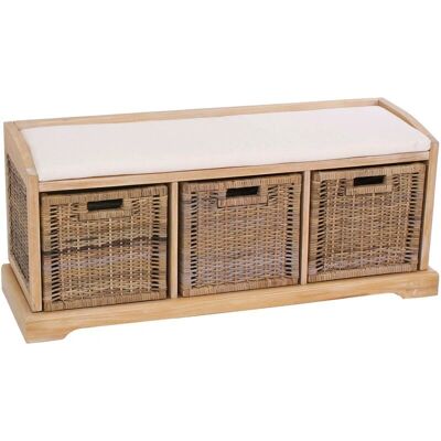 Banco de almacenamiento HHG Kubu - Madera de caoba, Ratán natural, Color marrón claro Banco de almacenamiento HHG Kubu - Madera de caoba, Ratán natural, Color marrón claro