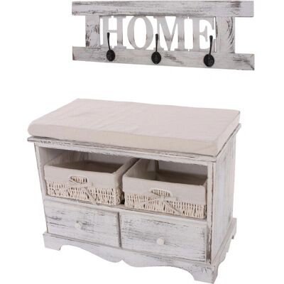 HHG Armadio con panca - Bianco vintage - 2 ceste, 42x62x33cm HHG Armadio con panca - Bianco vintage - 2 ceste, 42x62x33cm