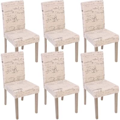 HHG Littau Set di 6 Sedie Beige da Pranzo - Sedie, Tessuto con Lettere, Gambe in Legno HHG Littau Set di 6 Sedie Beige da Pranzo - Sedie, Tessuto con Lettere, Gambe in Legno