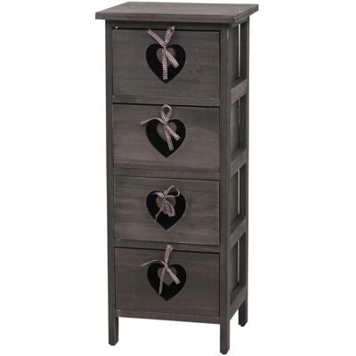 Mendler Forli - Commode en Paulownia 4 tiroirs avec ornement en forme de cœur - Gris marron - Publicité Mendler Forli - Commode en Paulownia 4 tiroirs avec ornement en forme de cœur - Gris marron - Publicité