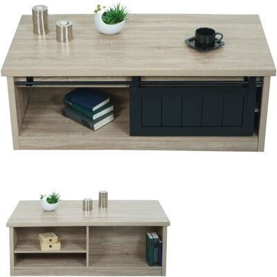 Table basse MENDLER Bois Naturel Clair - Design Industriel avec Porte Coulissante - Publicité Table basse MENDLER Bois Naturel Clair - Design Industriel avec Porte Coulissante - Publicité