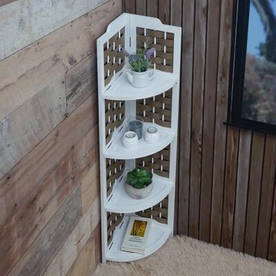 Étagère d'angle pliable Mendler HWC-K85 - 4 étagères - Blanc/Marron - Étagère - Publicité Étagère d'angle pliable Mendler HWC-K85 - 4 étagères - Blanc/Marron - Étagère - Publicité