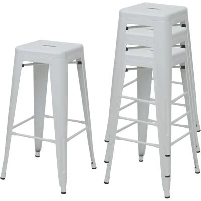 MENDLER Ensemble de 4 Tabourets de Bar en Métal Blanc Empilables - Publicité MENDLER Ensemble de 4 Tabourets de Bar en Métal Blanc Empilables - Publicité