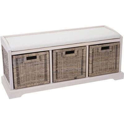 Banquette de rangement blanche Mendler avec 3 paniers - Publicité Banquette de rangement blanche Mendler avec 3 paniers - Publicité