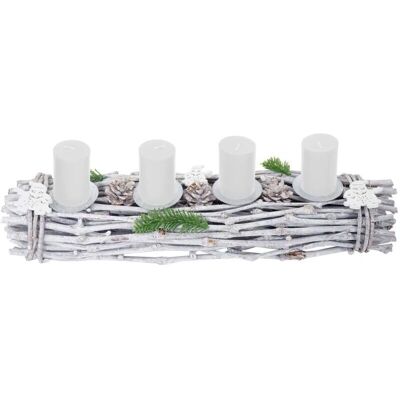 HHG Corona de Adviento alargada - 60x16x9 cm - blanco-gris - madera Corona de Adviento HHG Corona de Adviento alargada - 60x16x9 cm - blanco-gris - madera Corona de Adviento