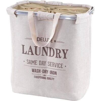 Panier à linge beige Mendler - 89L, 2 compartiments, pliable - Publicité Panier à linge beige Mendler - 89L, 2 compartiments, pliable - Publicité