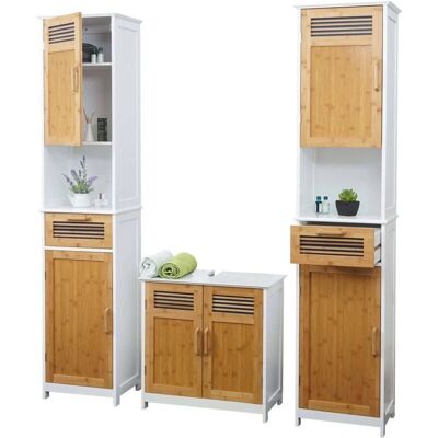 HHG Modello 146 - Set bagno in bambù - 2 armadi alti e mobile lavabo HHG Modello 146 - Set bagno in bambù - 2 armadi alti e mobile lavabo