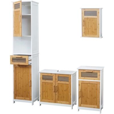 Conjunto de muebles de baño HHG Modelo 146 - Bambú, Blanco Conjunto de muebles de baño HHG Modelo 146 - Bambú, Blanco