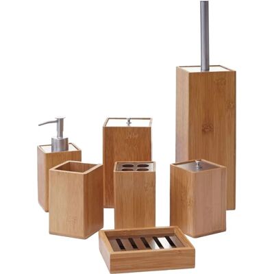Ensemble de 7 pièces pour salle de bain en bambou MENDLER - Publicité Ensemble de 7 pièces pour salle de bain en bambou MENDLER - Publicité