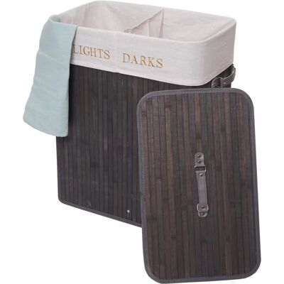 Panier à linge en bambou MENDLER - 100L, 2 Compartiments, Design Moderne - Publicité Panier à linge en bambou MENDLER - 100L, 2 Compartiments, Design Moderne - Publicité