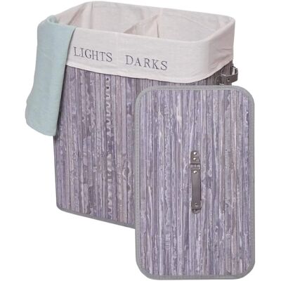 Poubelle à Linge Bambou Mendler - 100L, 2 Compartiments, Gris-Bleu - Publicité Poubelle à Linge Bambou Mendler - 100L, 2 Compartiments, Gris-Bleu - Publicité