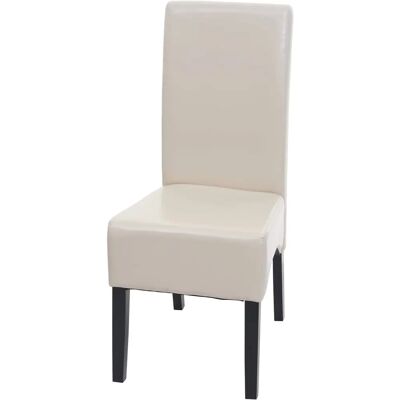 Chaise de salle à manger en cuir crème MENDLER - Design moderne et haut dossier - Publicité Chaise de salle à manger en cuir crème MENDLER - Design moderne et haut dossier - Publicité