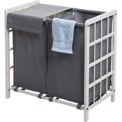 Nova Mendler - Panier à linge en bois avec 2 paniers en tissu - Blanc & Gris - 68L - Publicité Nova Mendler - Panier à linge en bois avec 2 paniers en tissu - Blanc & Gris - 68L - Publicité
