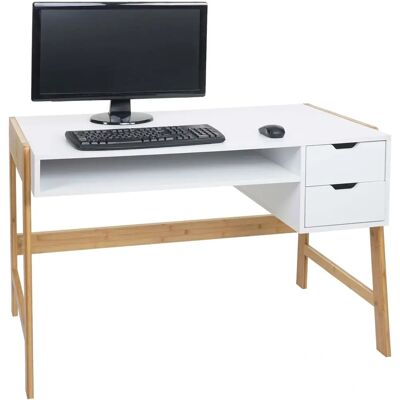 Tao Weiß Bambus Schreibtisch - Mit Zwei Schubladen - Moderner Bürotisch Tao Weiß Bambus Schreibtisch - Mit Zwei Schubladen - Moderner Bürotisch