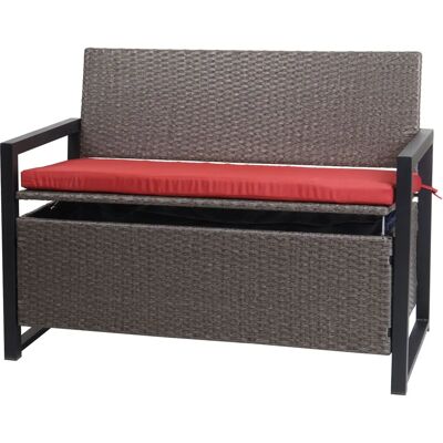Poly-Rattan Gartenbank MCW-F39, Grau Chiné, Rote Kissen - Gartenbank Poly-Rattan Gartenbank MCW-F39, Grau Chiné, Rote Kissen - Gartenbank