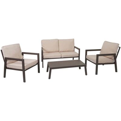 HHG - 290 - tapizado crema-blanco - metal - Conjunto de jardín HHG - 290 - tapizado crema-blanco - metal - Conjunto de jardín