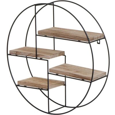 HHG 612 - madera de paulownia natural + hierro con recubrimiento en polvo - 4 estantes - estantería de pared HHG 612 - madera de paulownia natural + hierro con recubrimiento en polvo - 4 estantes - estantería de pared