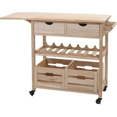 Carrello cucina HHG in legno di pino con 2 cassetti Carrello cucina HHG in legno di pino con 2 cassetti
