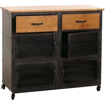 HHG - HHG-081 - Negro-Natural - 90x100x40 cm - Cómoda HHG - HHG-081 - Negro-Natural - 90x100x40 cm - Cómoda