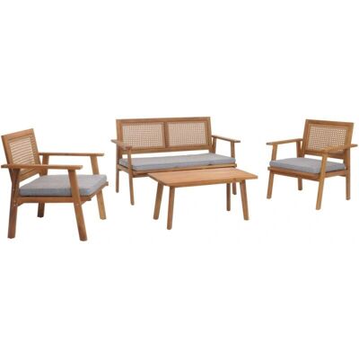HHG - 961 - Madera de acacia - Cojines grises - Conjunto de jardín HHG - 961 - Madera de acacia - Cojines grises - Conjunto de jardín