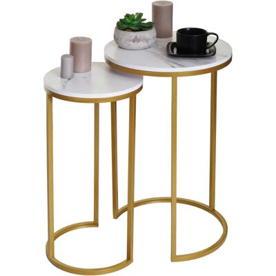 Tables d'appoint Mendler HWC-K46 Effet Marbre - 2 pièces - Publicité Tables d'appoint Mendler HWC-K46 Effet Marbre - 2 pièces - Publicité