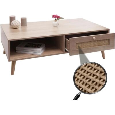 MCW M39-C - Couchtisch mit Rattan-Schublade MCW M39-C - Couchtisch mit Rattan-Schublade