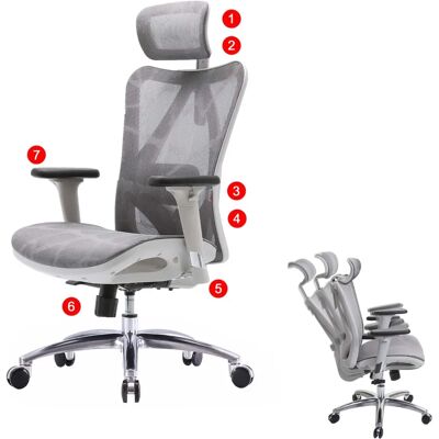 Sihoo Reality Trio - Chaise de bureau ergonomique avec accoudoirs réglables - Blanc/Gris - Chaise de bureau - Publicité Sihoo Reality Trio - Chaise de bureau ergonomique avec accoudoirs réglables - Blanc/Gris - Chaise de bureau - Publicité