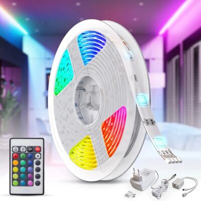 B.K.LICHT Bande LED RGB - 5m, Télécommande, Dimmable, Autocollant, Intérieur - Publicité B.K.LICHT Bande LED RGB - 5m, Télécommande, Dimmable, Autocollant, Intérieur - Publicité