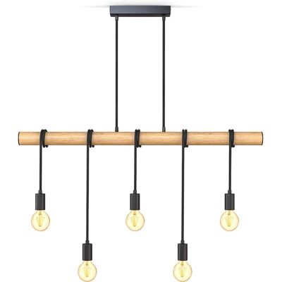 B.K.LICHT - Vintage Schwarze Pendelleuchte - E27 - Metall Holz - Retro Stil B.K.LICHT - Vintage Schwarze Pendelleuchte - E27 - Metall Holz - Retro Stil
