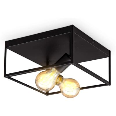 B.K.LICHT Square Ceiling Light - 2 Lights E27 Metal Black B.K.LICHT Square Ceiling Light - 2 Lights E27 Metal Black