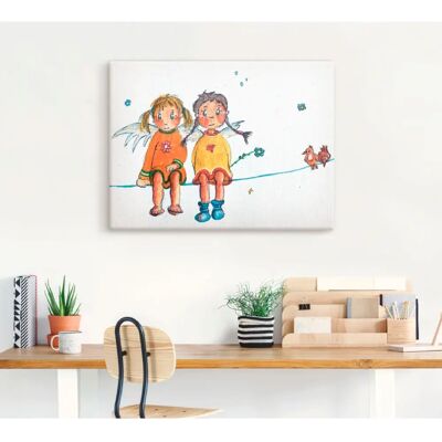 ARTLAND - Zwei Engelchen sitzen auf Wäscheleine - 40 x 30 cm - Leinwandbild ARTLAND - Zwei Engelchen sitzen auf Wäscheleine - 40 x 30 cm - Leinwandbild